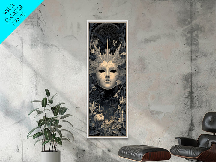 The Cracked Porcelain Mask, Tall Narrow Wall Art, Dark Halloween Decor, Canvas Print, Halloween Wall Decor, Gothic Home Decor