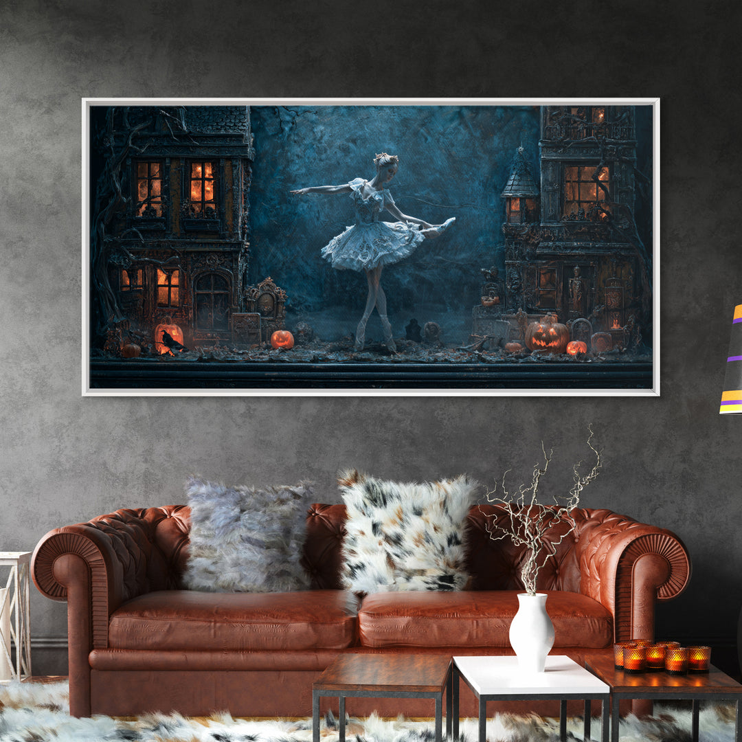 The Haunted Music Box, Wide Panoramic Art, Haunted Gothic Art, Framed Canvas Print, Halloween Wall Decor, Gothic Home Decor