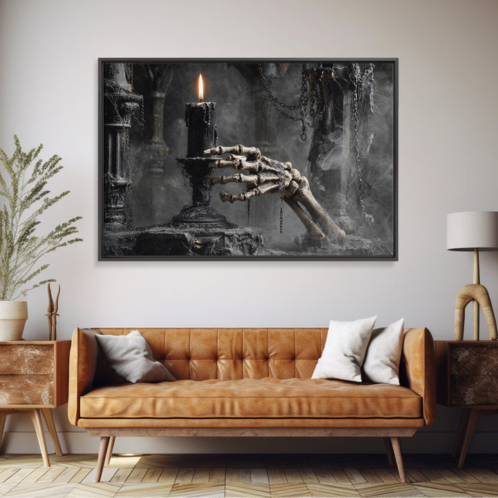 The Skeletal Hand Candleholder, Landscape Wall Art, Dark Halloween Decor, Canvas Print, Halloween Wall Decor, Gothic Home Decor