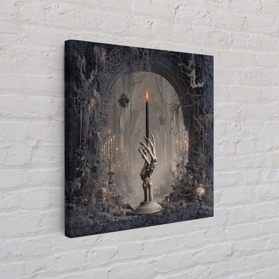 The Skeletal Hand Candleholder, Square Wall Art, Dark Fantasy Wall Art, Canvas Print, Halloween Wall Decor, Gothic Home Decor
