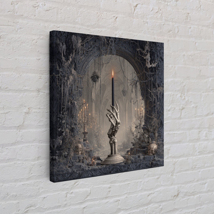 The Skeletal Hand Candleholder, Square Wall Art, Dark Fantasy Wall Art, Canvas Print, Halloween Wall Decor, Gothic Home Decor