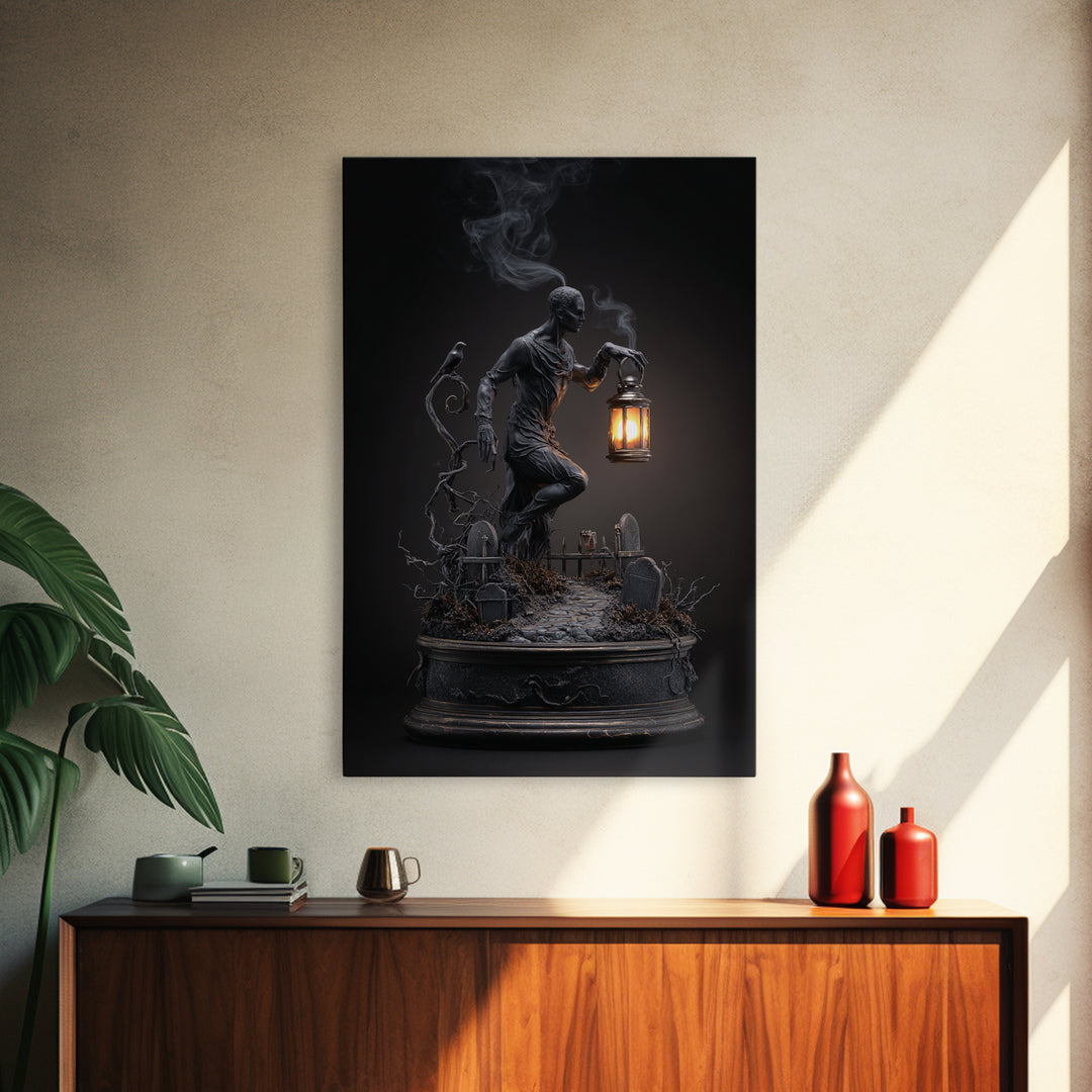 The Black Wax Candle, Vertical Wall Art, Dark Halloween Decor, Canvas Print, Halloween Wall Decor, Gothic Home Decor, Horror Wall Art