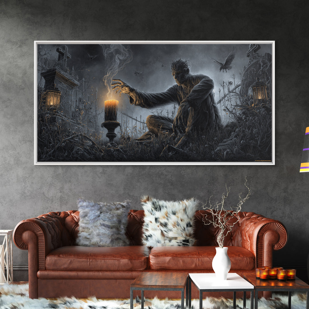 The Black Wax Candle, Wide Panoramic Art, Spooky Home Decor, Canvas Print, Halloween Wall Decor, Gothic Home Decor, Seasonal Home Decor