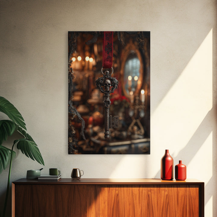 The Coffin Key, Vertical Wall Art, Haunted Gothic Art, Framed Canvas Print, Halloween Wall Decor, Gothic Home Decor, Dark Fantasy Art