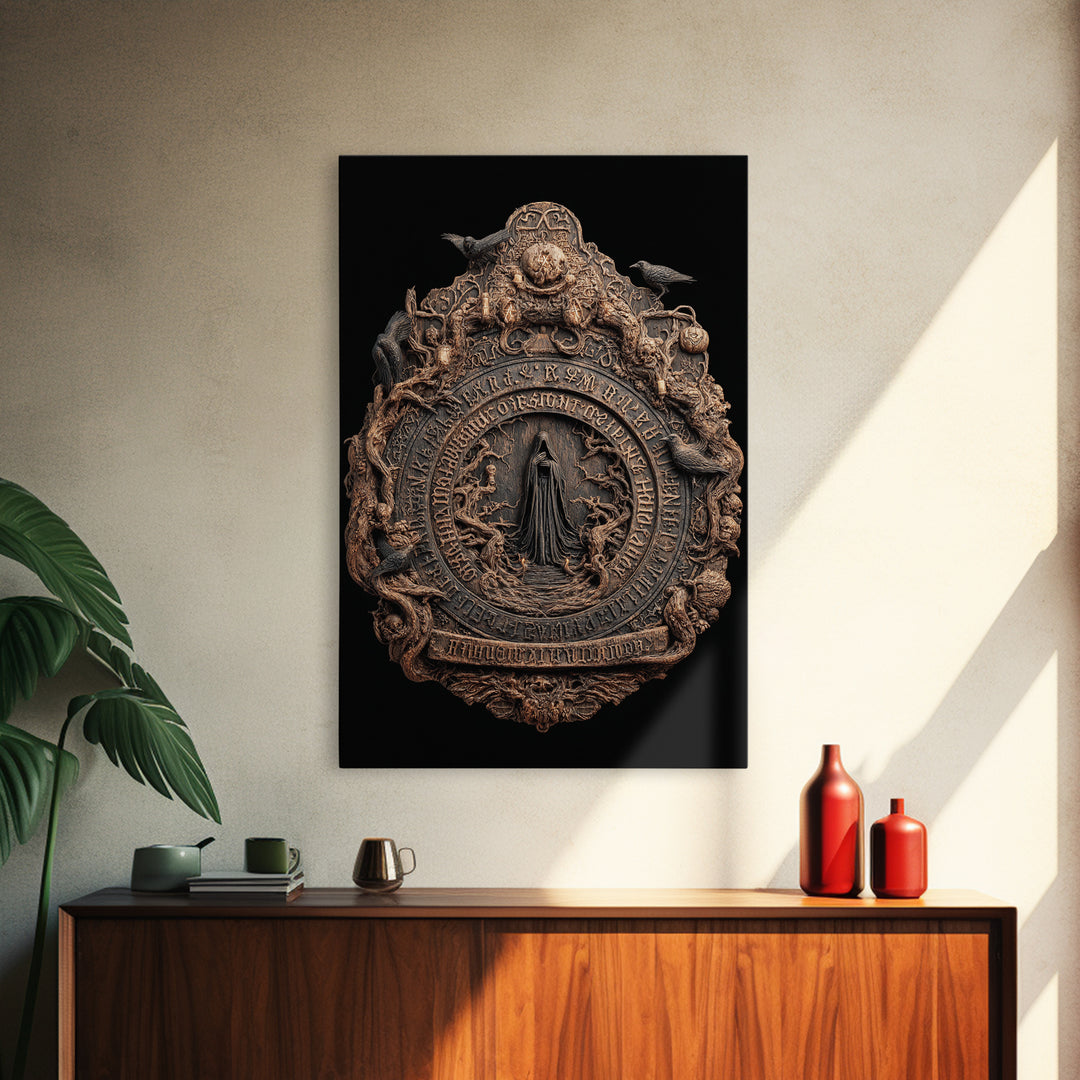 The Antique Spirit Board, Vertical Wall Art, Macabre Wall Art, Framed Canvas Print, Halloween Wall Decor, Gothic Home Decor