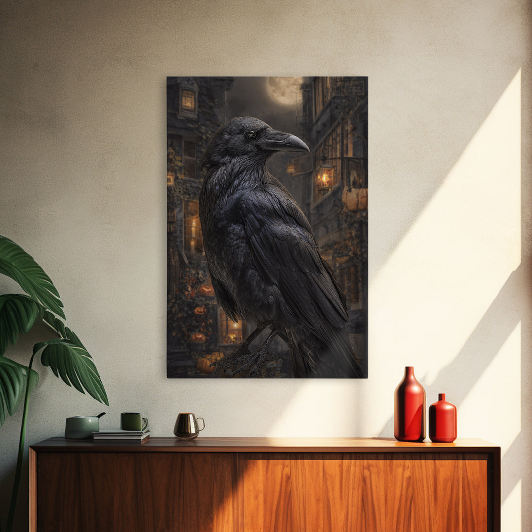 The Raven-Feather Quill, Vertical Wall Art, Dark Halloween Decor, Canvas Print, Halloween Wall Decor, Gothic Home Decor, Dark Fantasy Art