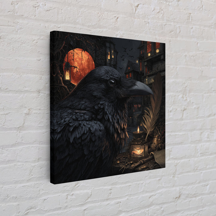 The Raven-Feather Quill, Square Wall Art, Gothic Horror Wall Art, Framed Canvas Print, Halloween Wall Decor, Gothic Home Decor