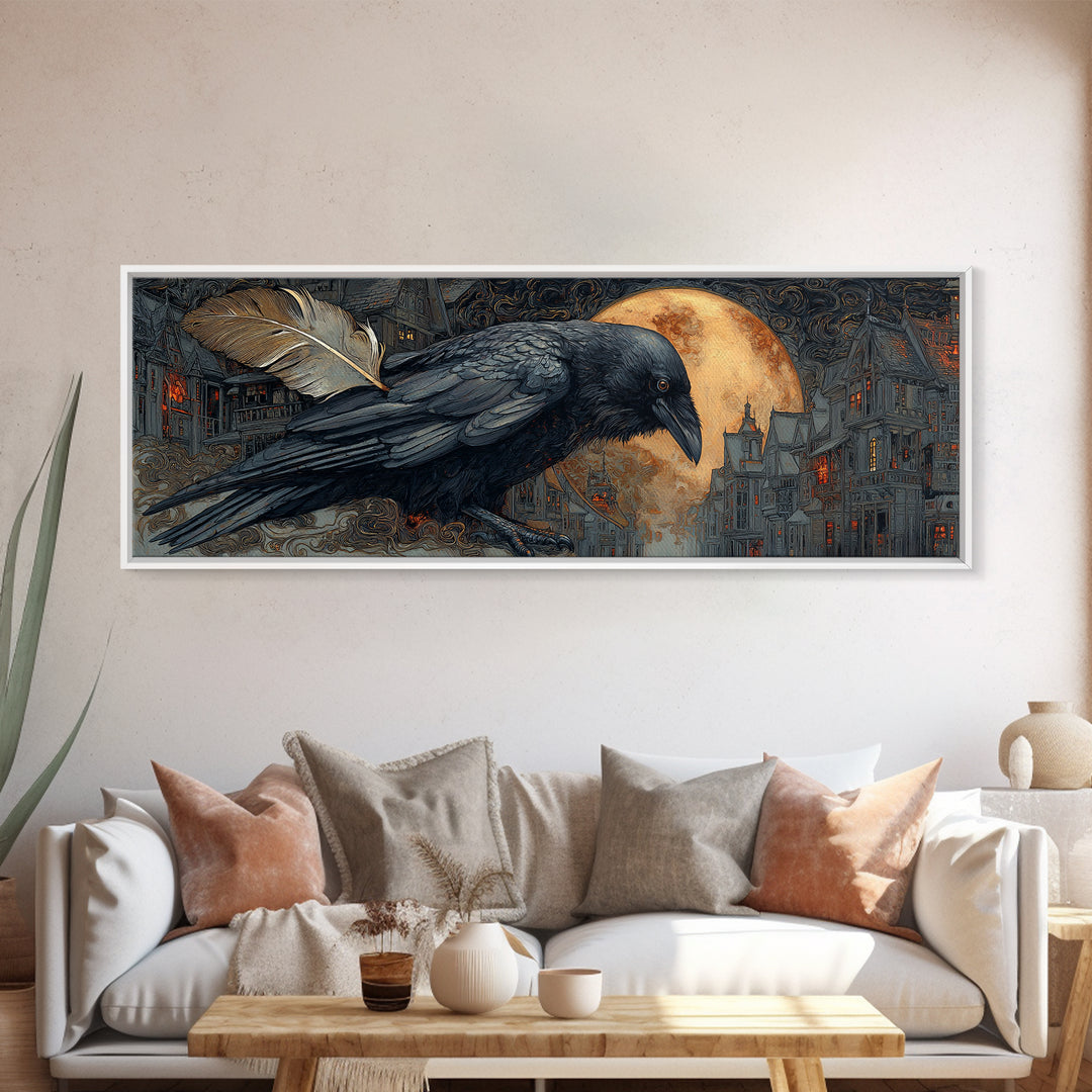 The Raven-Feather Quill, Extra Wide Wall Art, Dark Halloween Decor, Canvas Print, Halloween Wall Decor, Gothic Home Decor
