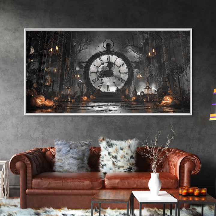 The Cursed Pocket Watch, Wide Panoramic Art, Spooky Home Decor, Canvas Print, Halloween Wall Decor, Gothic Home Decor