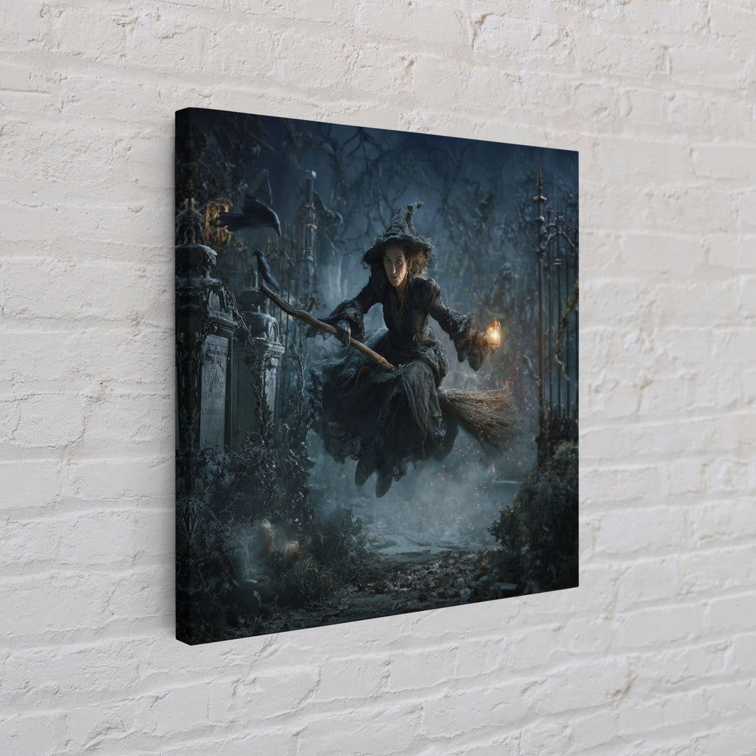 The Witch'S Broom, Square Wall Art, Dark Halloween Decor, Canvas Print, Halloween Wall Decor, Gothic Home Decor, Seasonal Home Decor