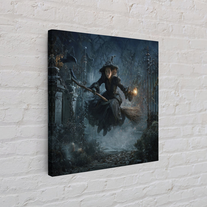 The Witch'S Broom, Square Wall Art, Dark Halloween Decor, Canvas Print, Halloween Wall Decor, Gothic Home Decor, Seasonal Home Decor