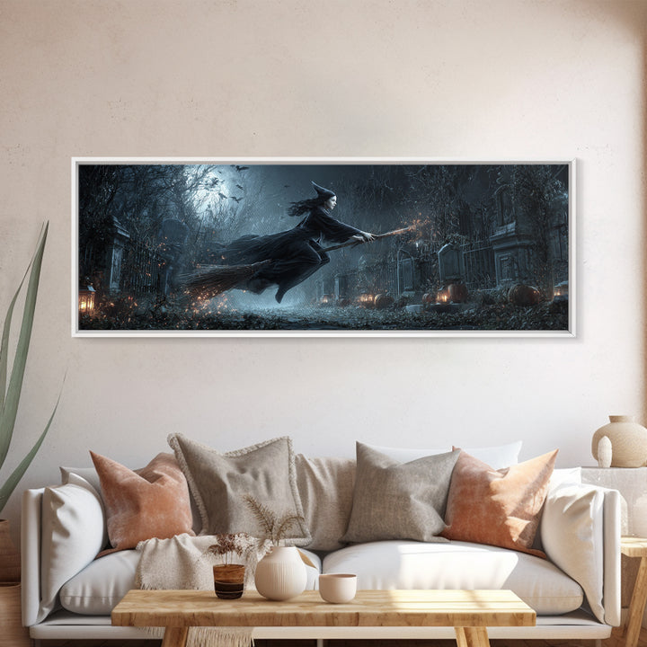 The Witch'S Broom, Extra Wide Wall Art, Dark Halloween Decor, Canvas Print, Halloween Wall Decor, Gothic Home Decor, Halloween Wall Art