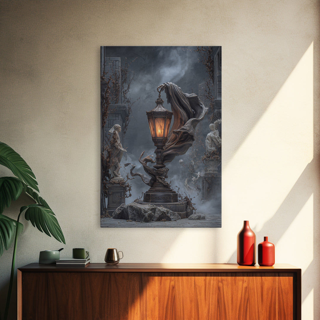 The Bone-Handled Lantern, Vertical Wall Art, Dark Halloween Decor, Canvas Print, Halloween Wall Decor, Gothic Home Decor, Spooky Wall Decor