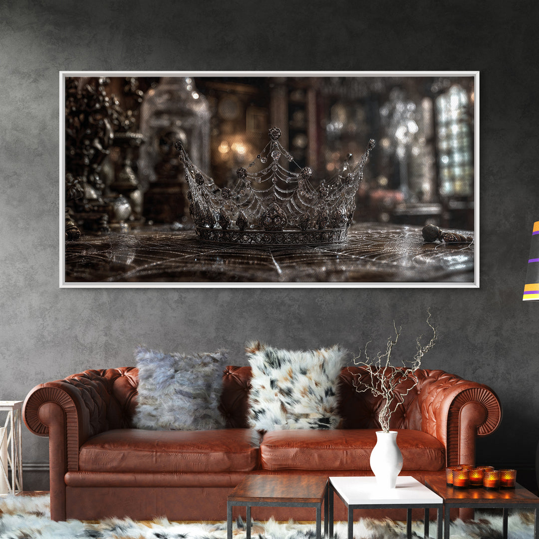 The Spiderweb Crown, Wide Panoramic Art, Spooky Home Decor, Canvas Print, Halloween Wall Decor, Gothic Home Decor, Collectible Wall Decor