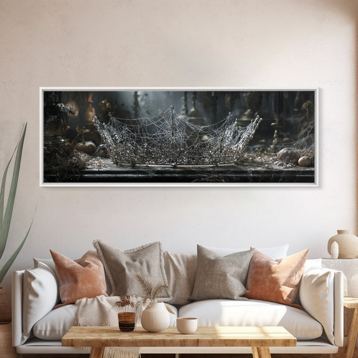 The Spiderweb Crown, Extra Wide Wall Art, Macabre Wall Art, Framed Canvas Print, Halloween Wall Decor, Gothic Home Decor