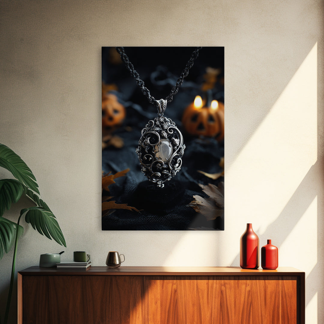 The Moonstone Amulet, Vertical Wall Art, Spooky Home Decor, Canvas Print, Halloween Wall Decor, Gothic Home Decor, Halloween Decor