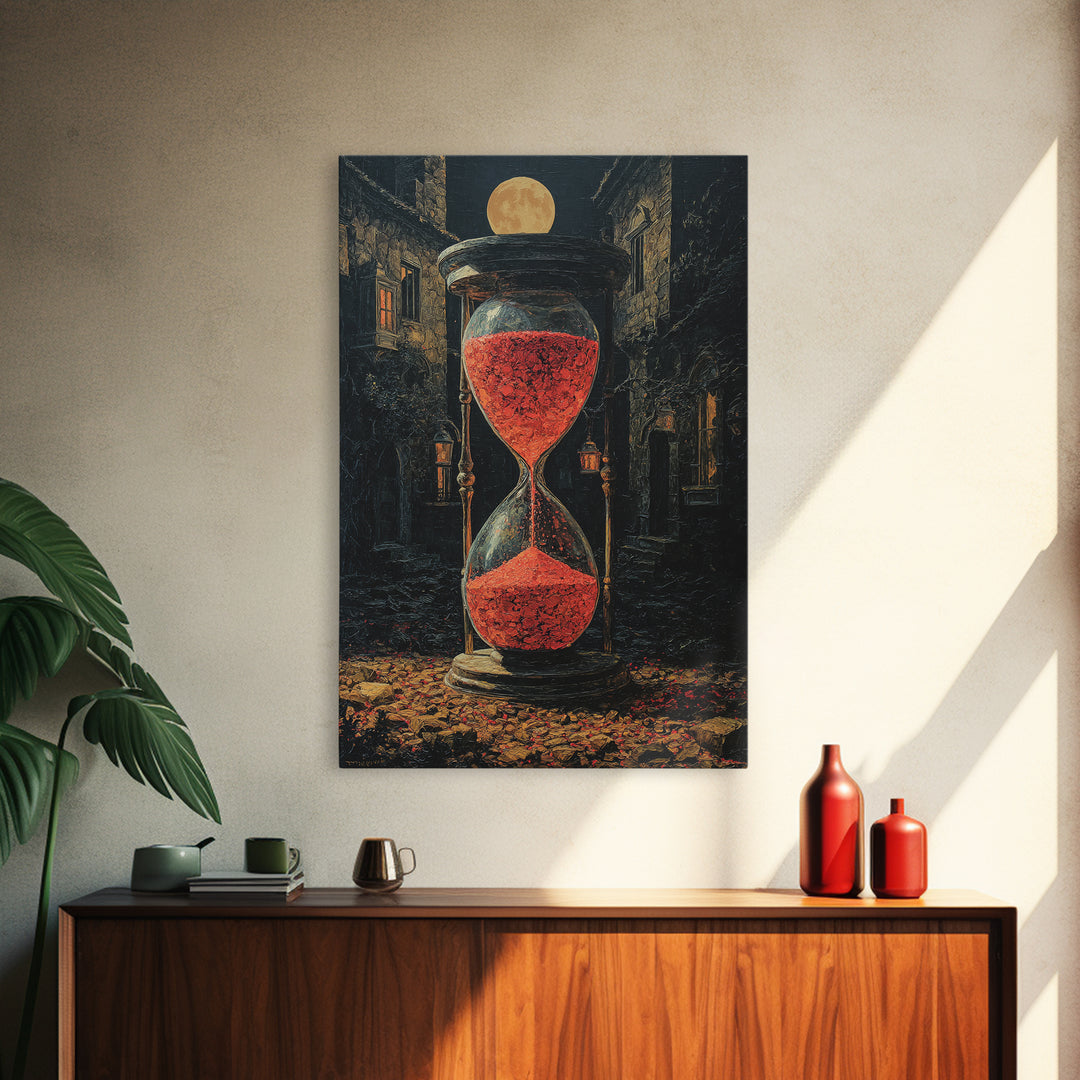 The Crimson Hourglass, Vertical Wall Art, Haunted Gothic Art, Framed Canvas Print, Halloween Wall Decor, Gothic Home Decor