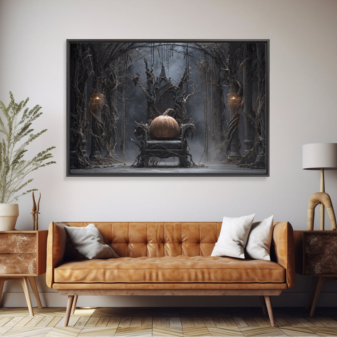 The Jack-O'-Lantern Throne, Landscape Wall Art, Dark Halloween Decor, Canvas Print, Halloween Wall Decor, Gothic Home Decor, Horror Wall Art