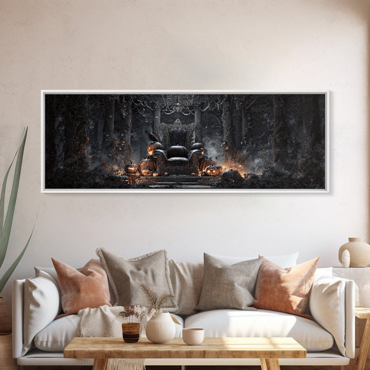 The Jack-O'-Lantern Throne, Extra Wide Wall Art, Dark Halloween Decor, Canvas Print, Halloween Wall Decor, Gothic Home Decor