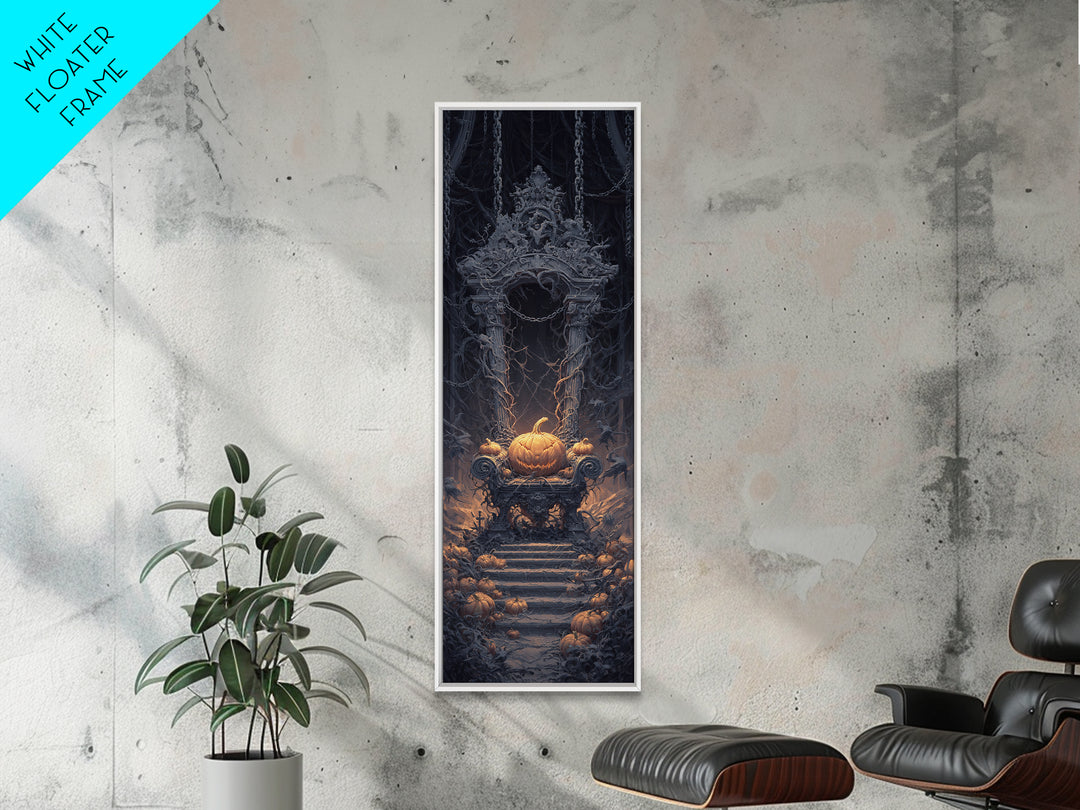 The Jack-O'-Lantern Throne, Tall Narrow Wall Art, Spooky Home Decor, Canvas Print, Halloween Wall Decor, Gothic Home Decor