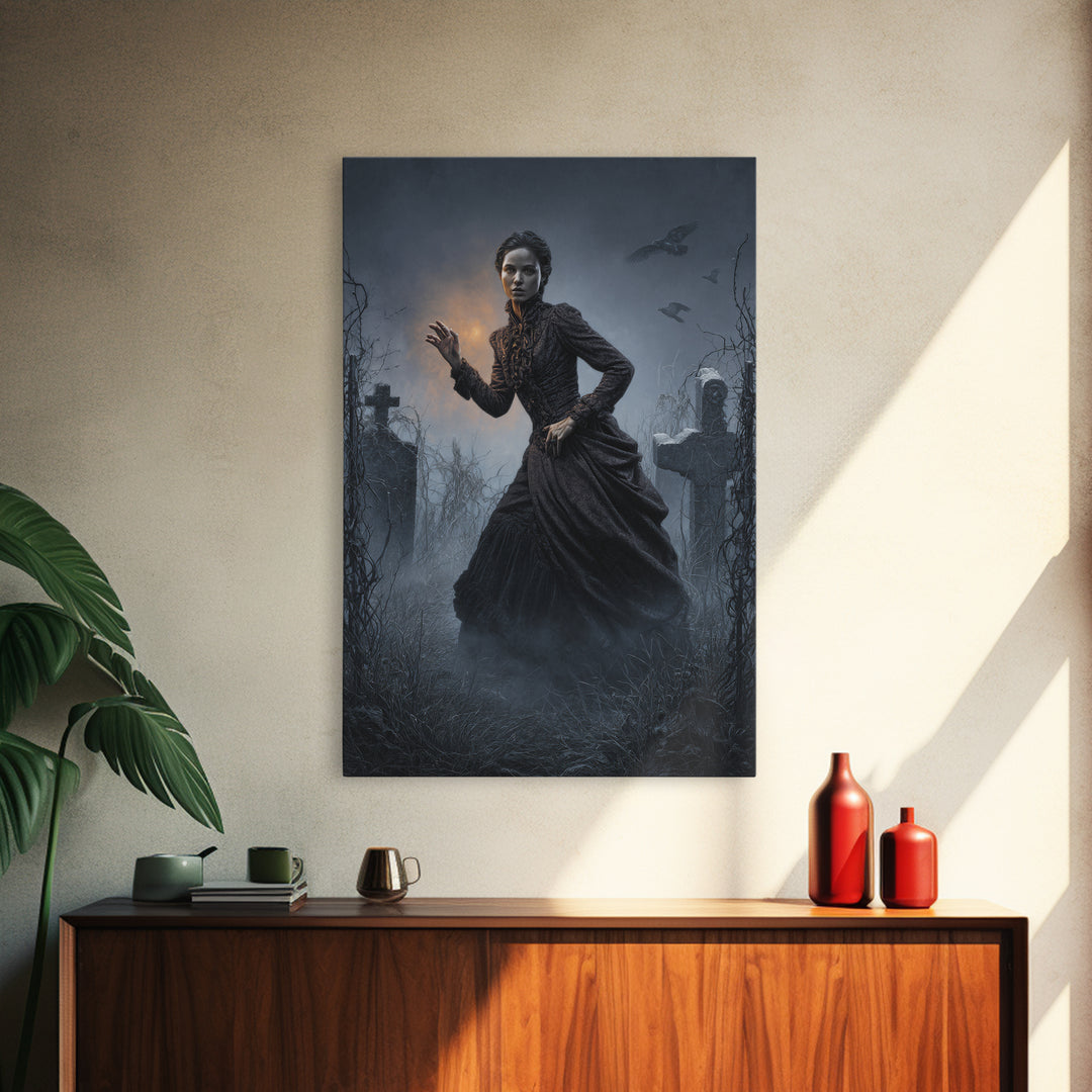 The Haunted Portrait, Vertical Wall Art, Macabre Wall Art, Framed Canvas Print, Halloween Wall Decor, Gothic Home Decor, Spooky Wall Decor
