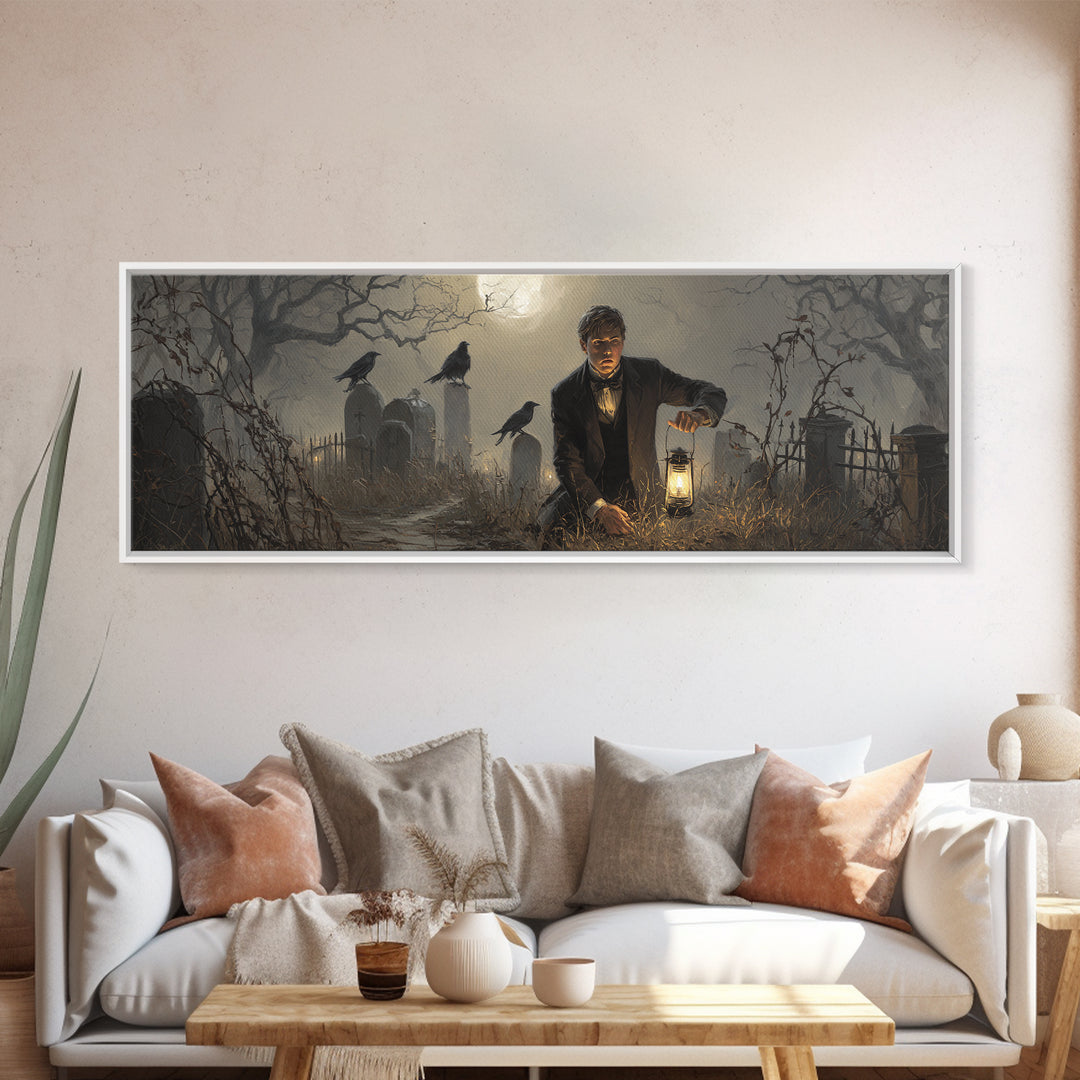 The Haunted Portrait, Extra Wide Wall Art, Gothic Horror Wall Art, Framed Canvas Print, Halloween Wall Decor, Gothic Home Decor
