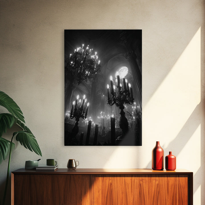 Monochrome Gothic Halloween, Vertical Wall Art, Dark Halloween Decor, Canvas Print, Halloween Wall Decor, Gothic Home Decor, Horror Wall Art
