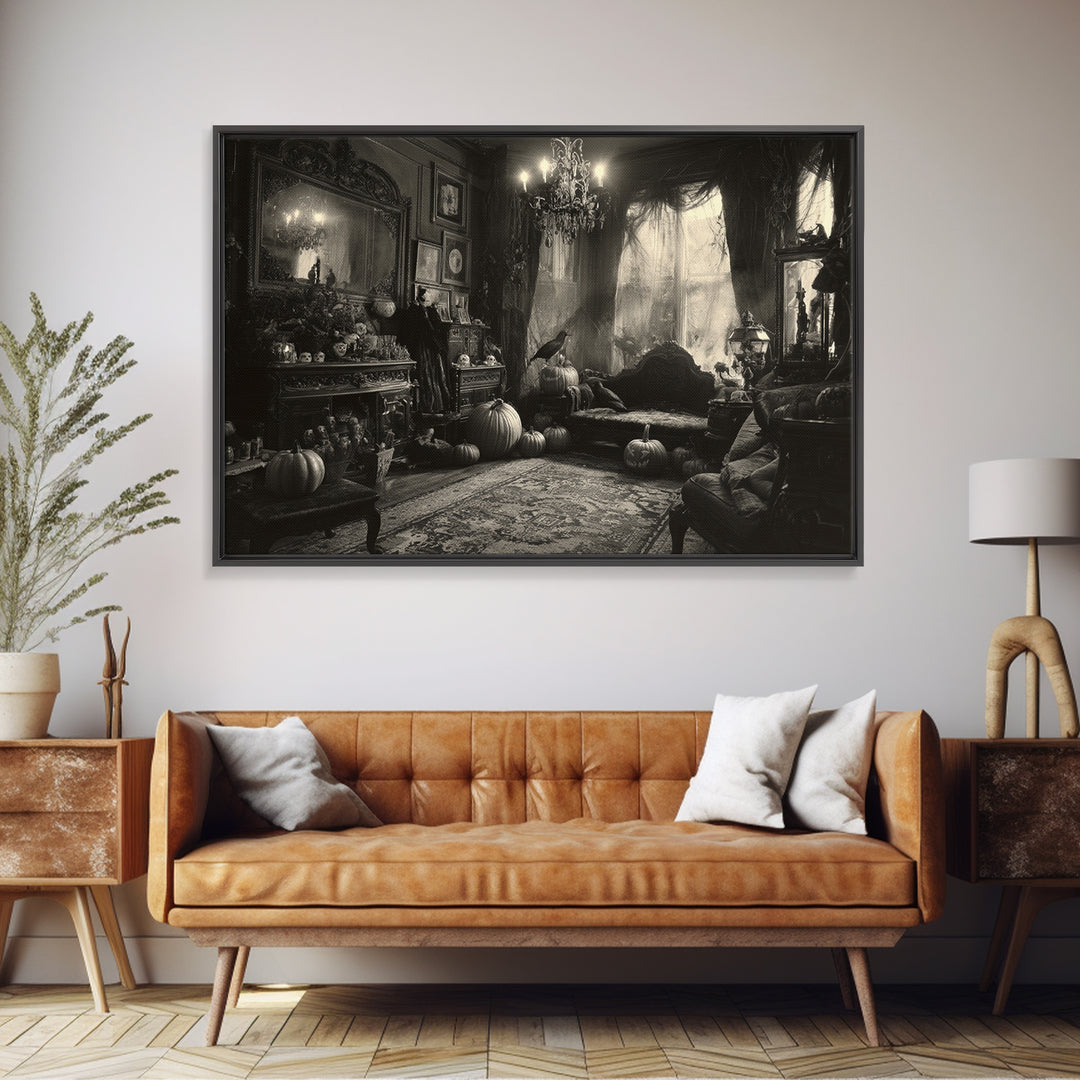 Monochrome Gothic Halloween, Landscape Wall Art, Spooky Home Decor, Canvas Print, Halloween Wall Decor, Gothic Home Decor, Spooky Wall Decor