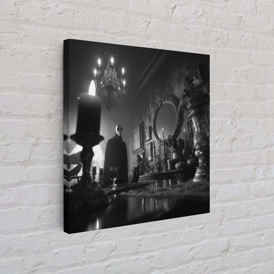 Monochrome Gothic Halloween, Square Wall Art, Macabre Wall Art, Framed Canvas Print, Halloween Wall Decor, Gothic Home Decor