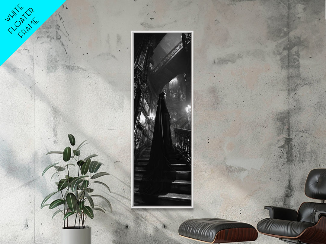 Monochrome Gothic Halloween, Tall Narrow Wall Art, Haunted Gothic Art, Framed Canvas Print, Halloween Wall Decor, Gothic Home Decor