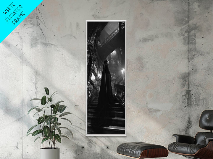 Monochrome Gothic Halloween, Tall Narrow Wall Art, Haunted Gothic Art, Framed Canvas Print, Halloween Wall Decor, Gothic Home Decor