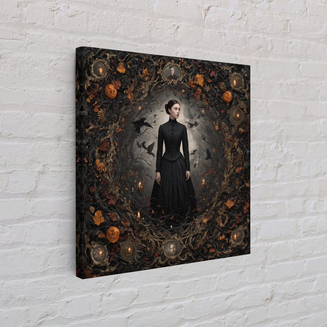 Victorian Mourning Halloween, Square Wall Art, Haunted Gothic Art, Framed Canvas Print, Halloween Wall Decor, Gothic Home Decor