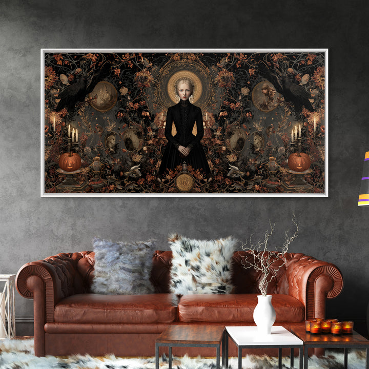 Victorian Mourning Halloween, Wide Panoramic Art, Haunted Gothic Art, Framed Canvas Print, Halloween Wall Decor, Gothic Home Decor