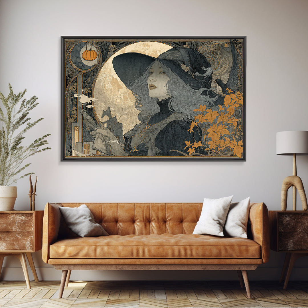 Art Nouveau Witchcraft, Landscape Wall Art, Macabre Wall Art, Framed Canvas Print, Halloween Wall Decor, Gothic Home Decor, Horror Wall Art