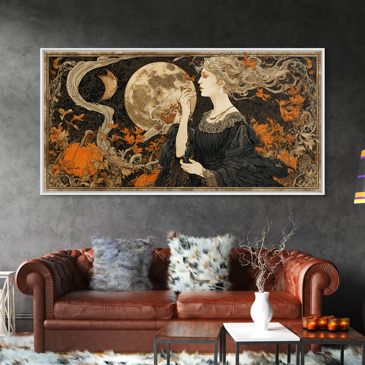 Art Nouveau Witchcraft, Wide Panoramic Art, Spooky Home Decor, Canvas Print, Halloween Wall Decor, Gothic Home Decor, Seasonal Home Decor