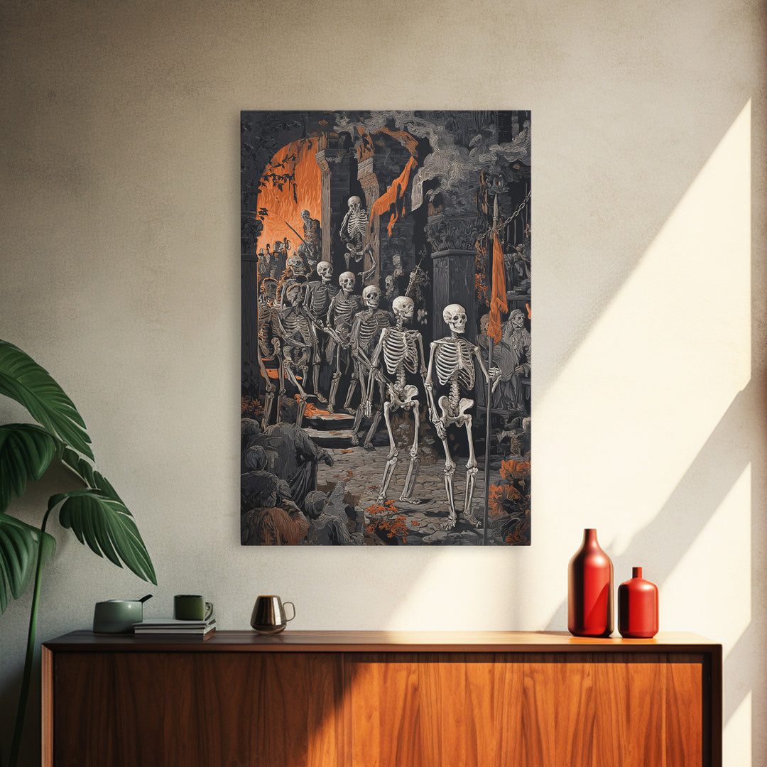 Medieval Danse Macabre, Vertical Wall Art, Macabre Wall Art, Framed Canvas Print, Halloween Wall Decor, Gothic Home Decor, Halloween Decor