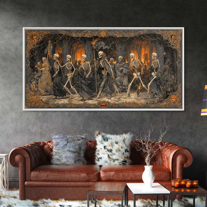 Medieval Danse Macabre, Wide Panoramic Art, Dark Fantasy Wall Art, Canvas Print, Halloween Wall Decor, Gothic Home Decor, Halloween Wall Art