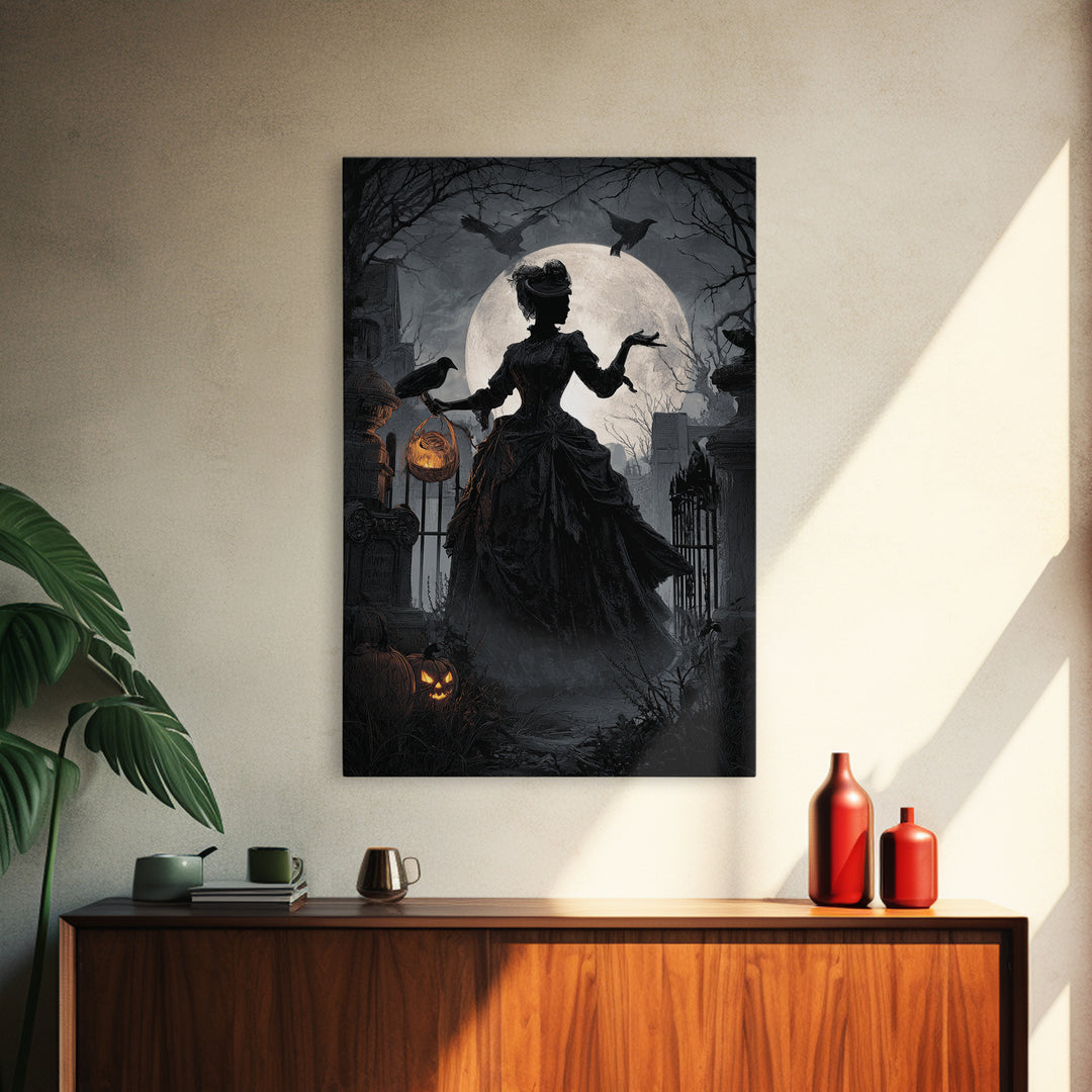 1950s Halloween Nostalgia, Vertical Wall Art, Haunted Gothic Art, Framed Canvas Print, Halloween Wall Decor, Gothic Home Decor
