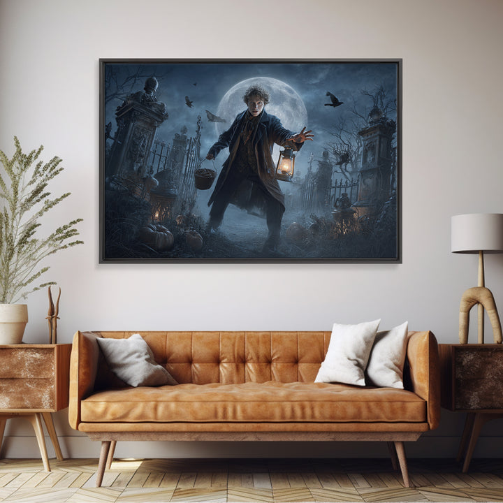 1950s Halloween Nostalgia, Landscape Wall Art, Haunted Gothic Art, Framed Canvas Print, Halloween Wall Decor, Gothic Home Decor