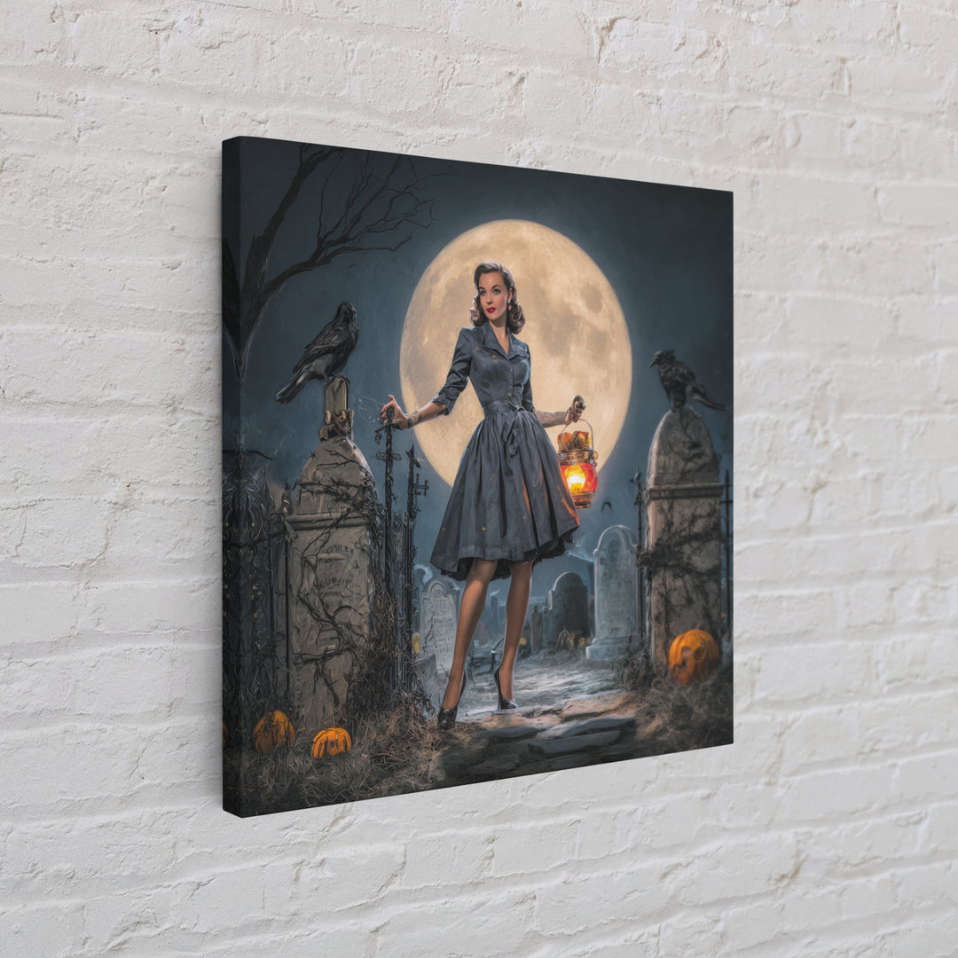 1950s Halloween Nostalgia, Square Wall Art, Dark Fantasy Wall Art, Canvas Print, Halloween Wall Decor, Gothic Home Decor, Horror Wall Art