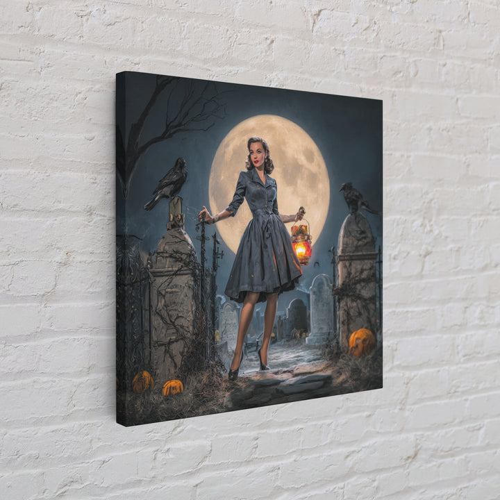 1950s Halloween Nostalgia, Square Wall Art, Dark Fantasy Wall Art, Canvas Print, Halloween Wall Decor, Gothic Home Decor, Horror Wall Art