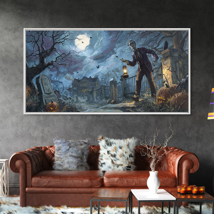 1950s Halloween Nostalgia, Wide Panoramic Art, Dark Fantasy Wall Art, Canvas Print, Halloween Wall Decor, Gothic Home Decor