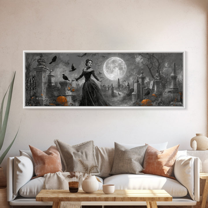 1950s Halloween Nostalgia, Extra Wide Wall Art, Spooky Home Decor, Canvas Print, Halloween Wall Decor, Gothic Home Decor, Spooky Wall Decor