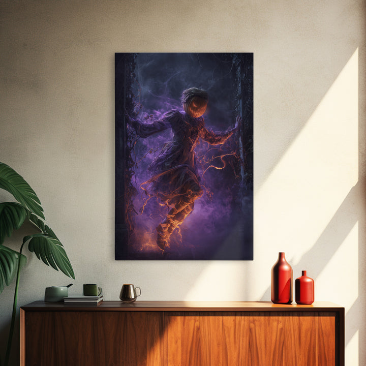 1980s Neon Horror, Vertical Wall Art, Haunted Gothic Art, Framed Canvas Print, Halloween Wall Decor, Gothic Home Decor, Halloween Wall Art