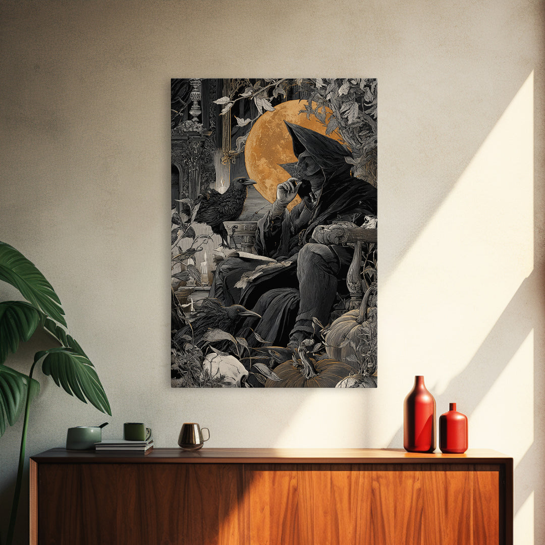 Dark Academia Halloween, Vertical Wall Art, Macabre Wall Art, Framed Canvas Print, Halloween Wall Decor, Gothic Home Decor, Dark Fantasy Art