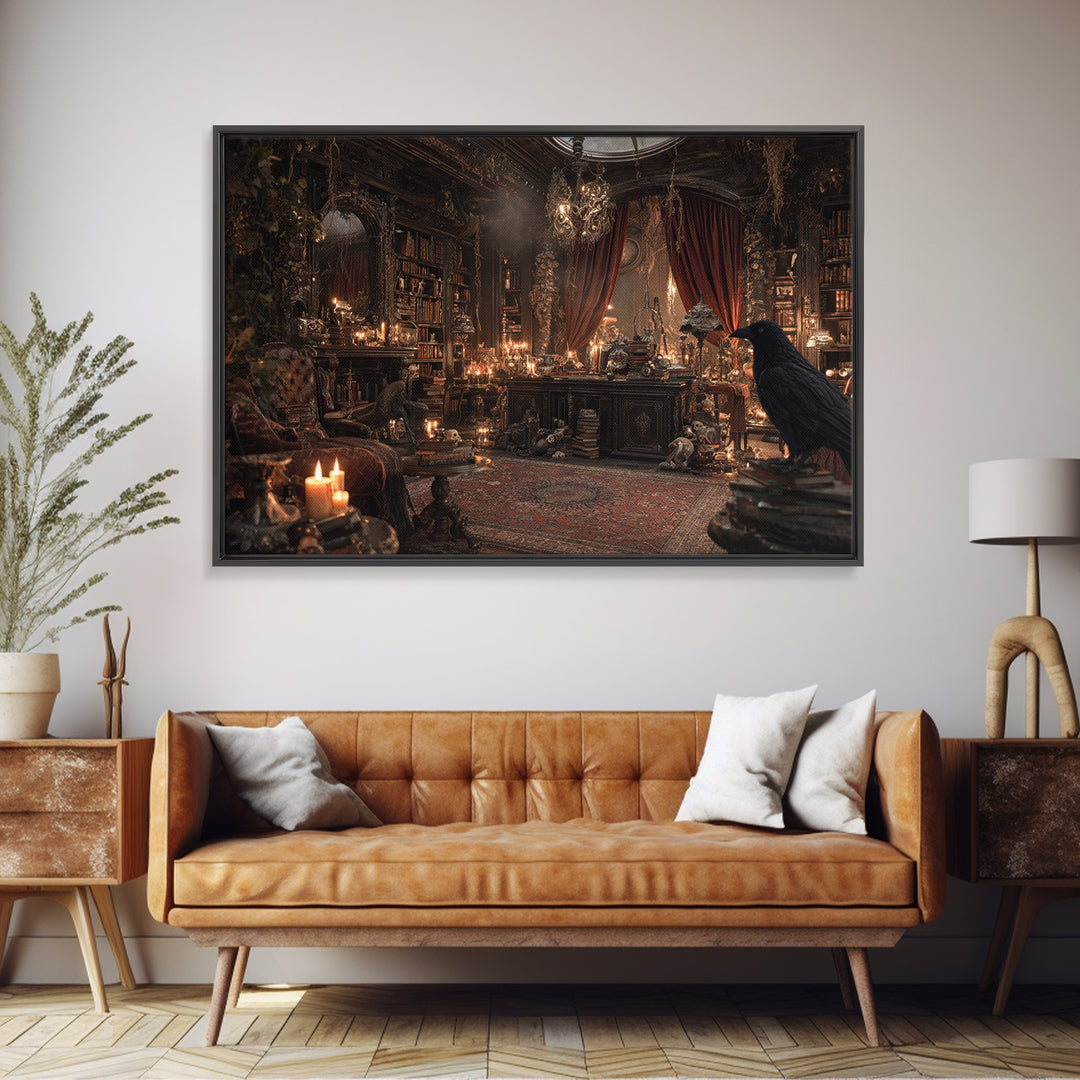 Dark Academia Halloween, Landscape Wall Art, Haunted Gothic Art, Framed Canvas Print, Halloween Wall Decor, Gothic Home Decor