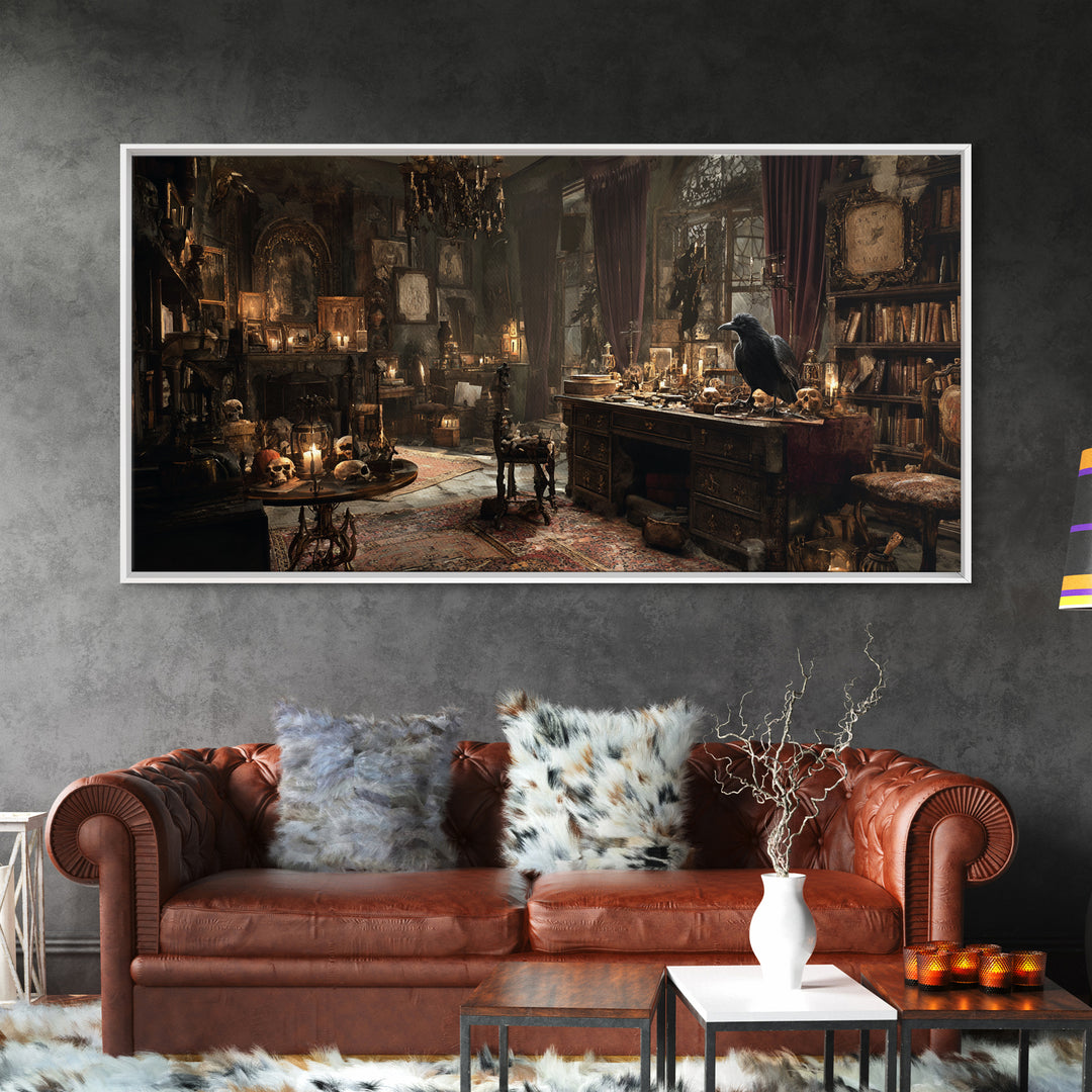 Dark Academia Halloween, Wide Panoramic Art, Dark Fantasy Wall Art, Canvas Print, Halloween Wall Decor, Gothic Home Decor, Horror Wall Art