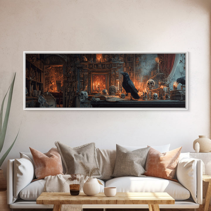 Dark Academia Halloween, Extra Wide Wall Art, Haunted Gothic Art, Framed Canvas Print, Halloween Wall Decor, Gothic Home Decor