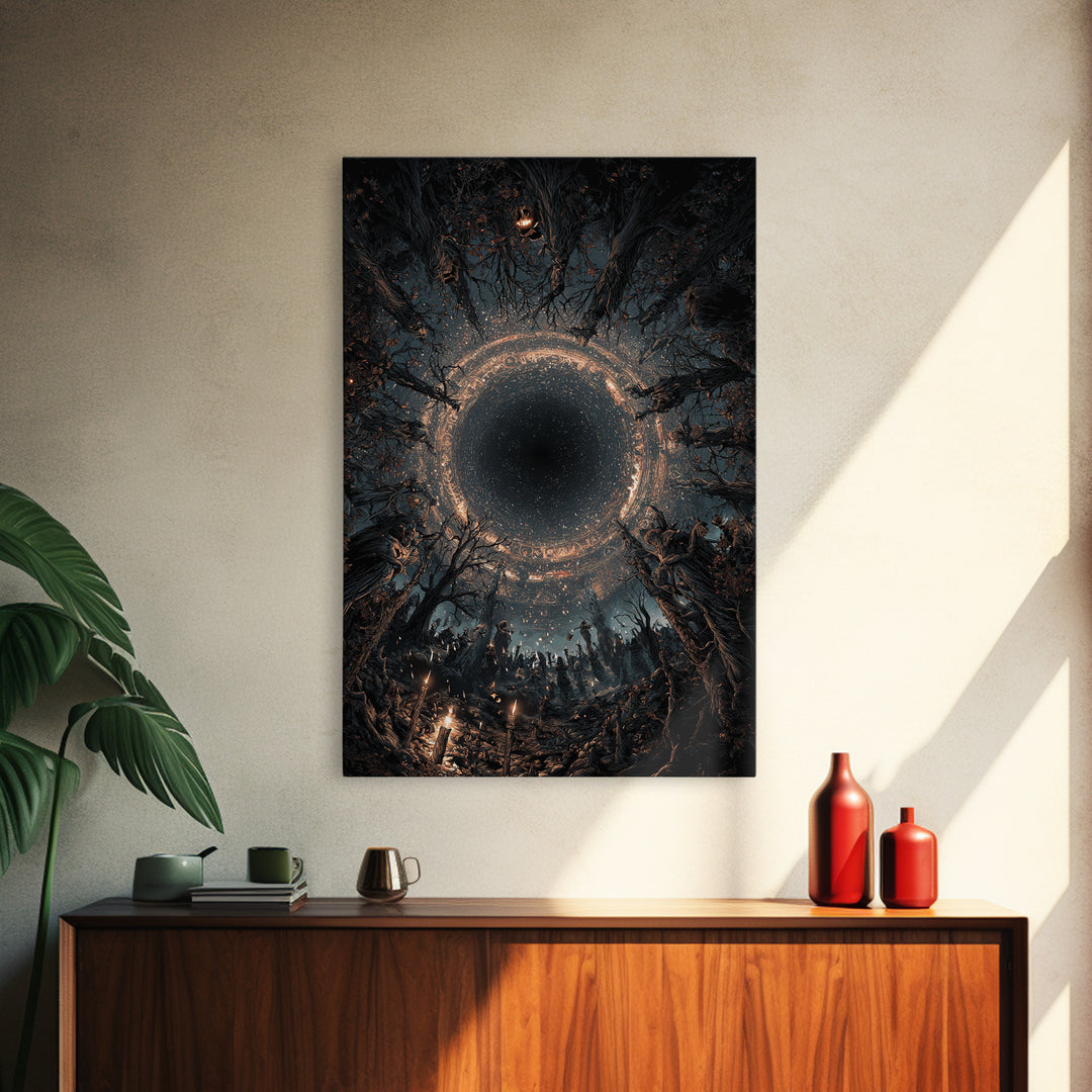 Celestial Witchcraft, Vertical Wall Art, Haunted Gothic Art, Framed Canvas Print, Halloween Wall Decor, Gothic Home Decor, Horror Wall Art