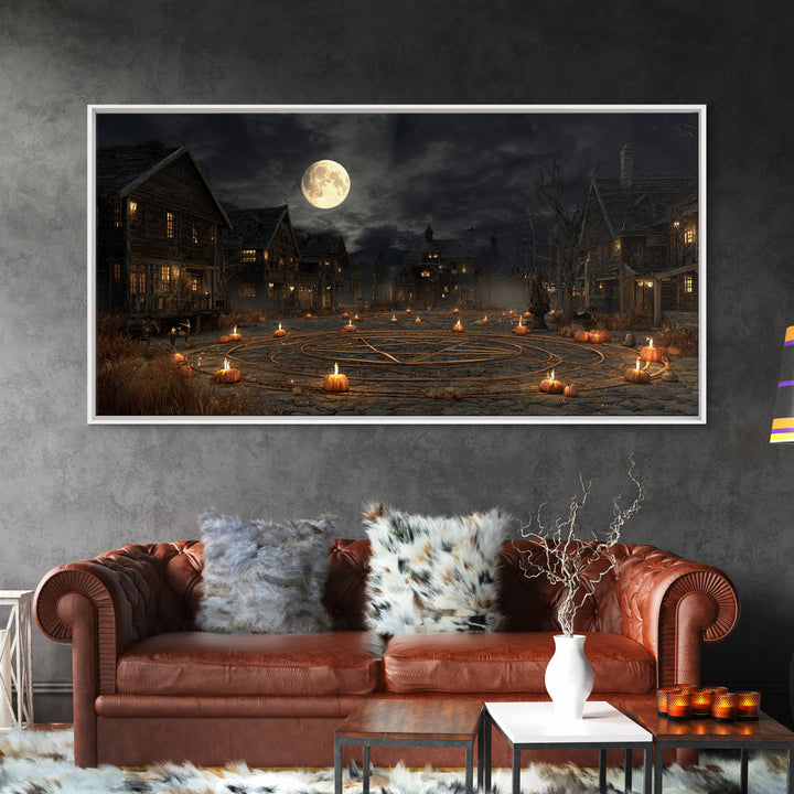 Occult Harvest Festival, Wide Panoramic Art, Macabre Wall Art, Framed Canvas Print, Halloween Wall Decor, Gothic Home Decor